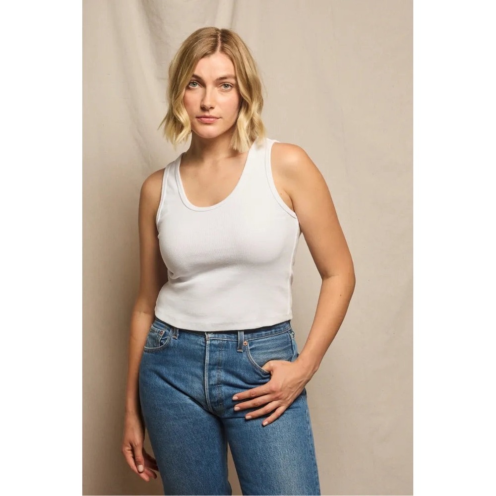PERFECTWHITETEE | Blondie Tank Women M White Ribbed Knit Bra Friendly Essential